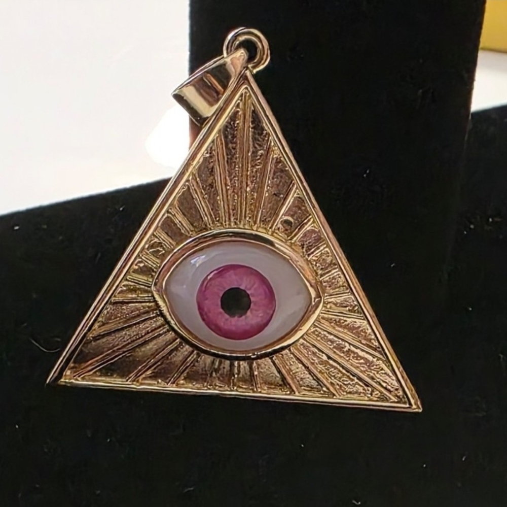 14k Gold Plated Evil Eye Triangle Statement Necklace | Protection
